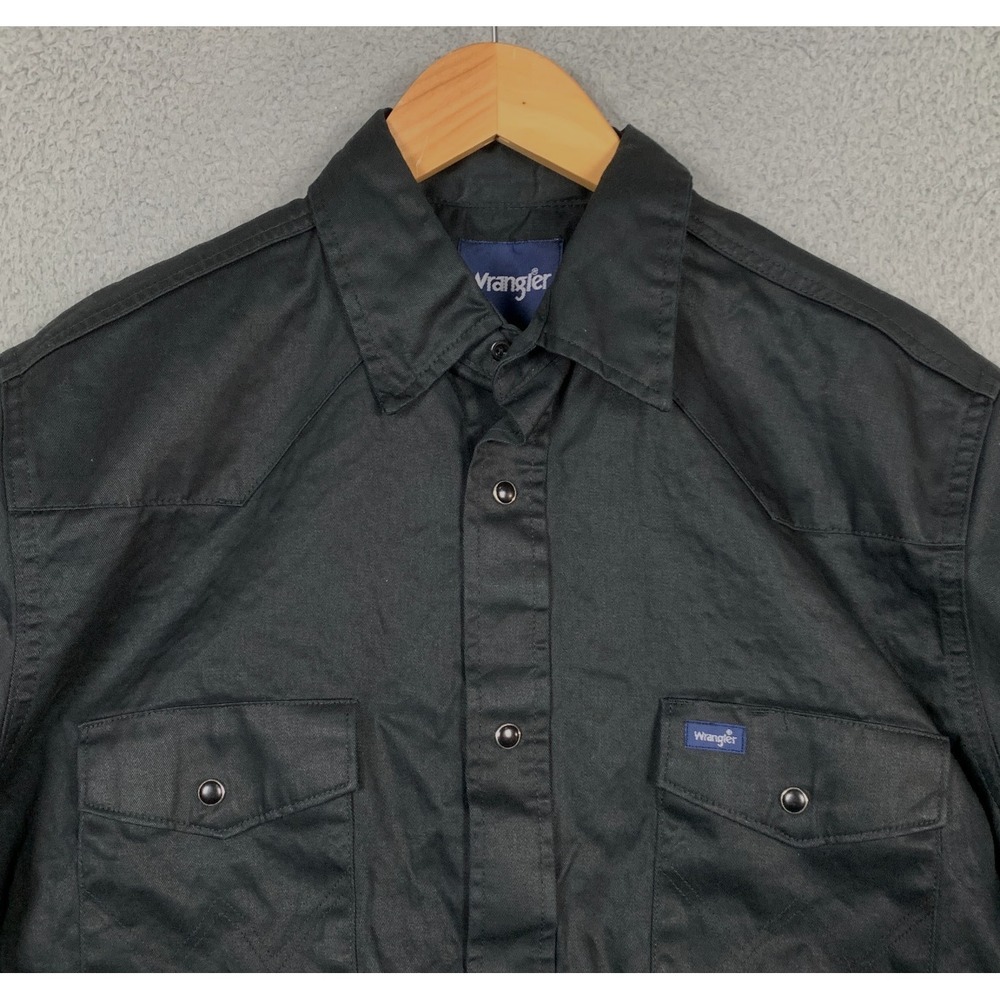 Wrangler Western Shirt Men's Large LT Black Long Sleeve Pearl Snap Cotton Cowboy